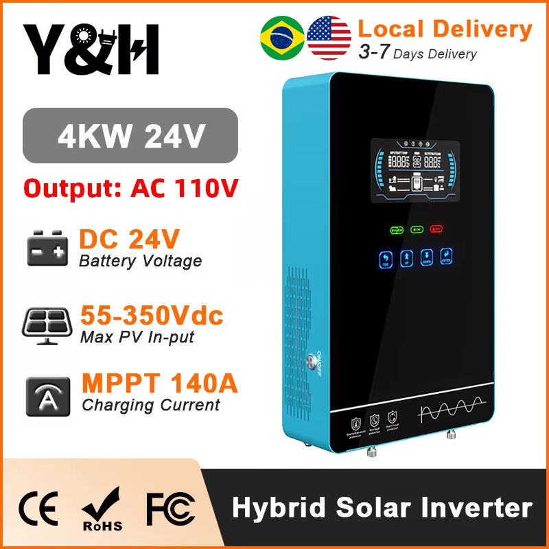 Flexible Solar Panel - Y & H-ハイブリッドソーラーインバーター,24V, 110V,純粋な正弦波,バッテリーなしの始動,統合Mppt,ソーラー充電器,ソーラーシステム,BMS,wifi,4kw