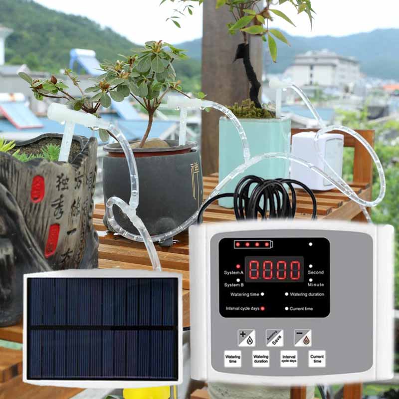 Renewable Energy Kits - 自動太陽エネルギー点滴灌漑装置 ダブルポンプ 調整可能なバルブコントローラー タイマーシステム インテリジェントガーデン散水