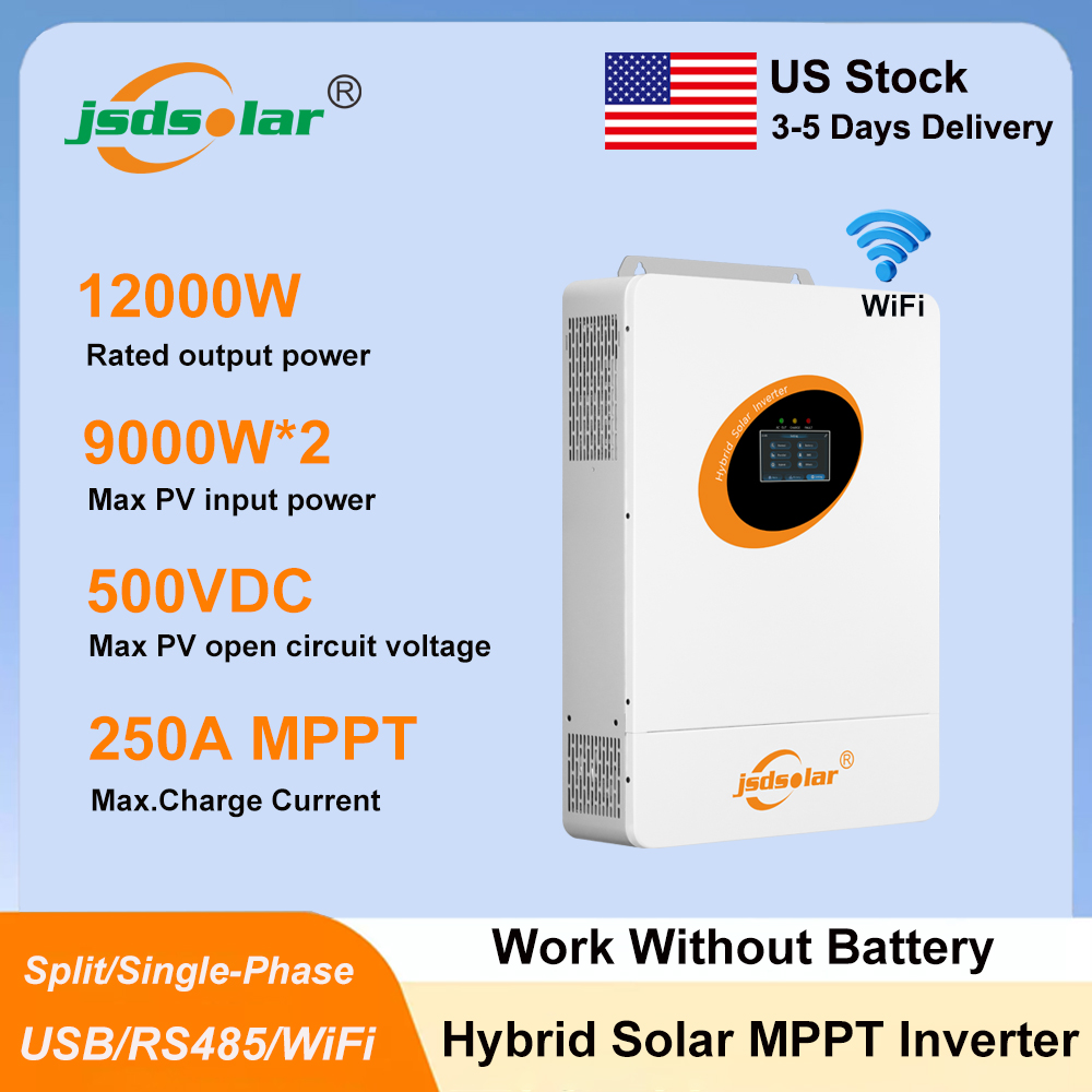 Flexible Solar Panel - Jsdsolar 12KW 48V ハイブリッドソーラーインバーター 120/240VAC 純正弦波単相スプリットフェーズPVインバーター