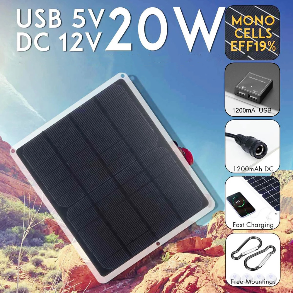 Renewable Energy Kits - 単結晶シリコンソーラーパネル,20W,6V,防水,屋外充電式,緊急照明システム用