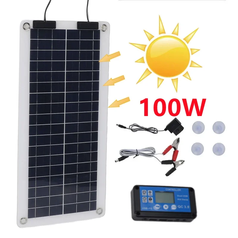 Renewable Energy Kits - 防水ソーラーパネル充電器,デュアル出力,ソーラーバッテリーのメンテナンス,車,RV,ボート,オートバイ,100W, 12v-24v